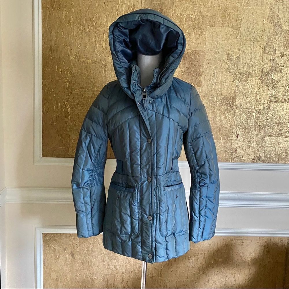 Miss Sixty metallic teal down parka hooded coat S - Picture 2 of 8